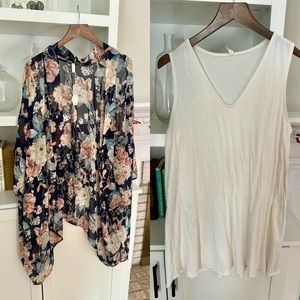 Pinkblush navy floral kimono and ivory tank top